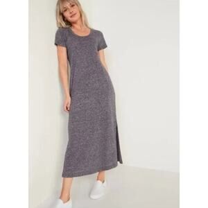 Old Navy Size Small Heather Gray Linen Blend Short Sleeve Midi Dress